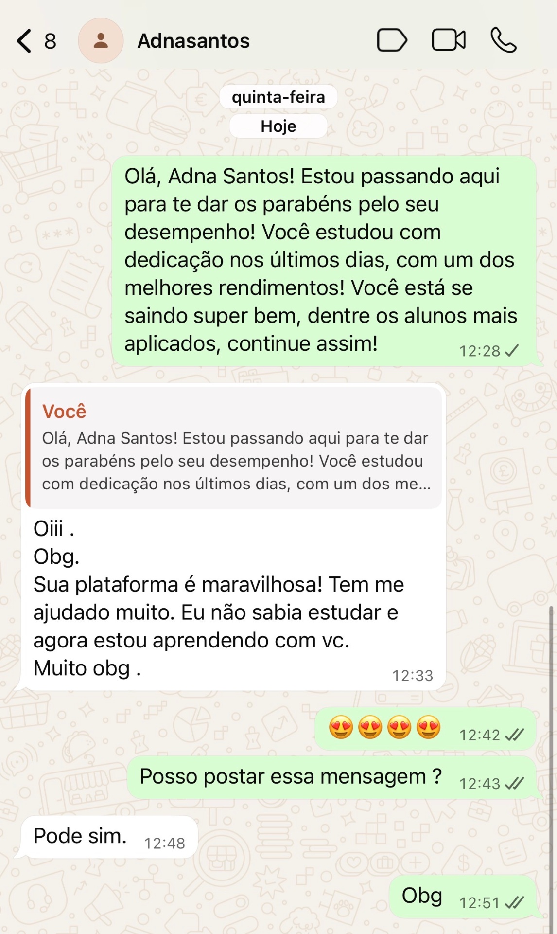 Depoimento de aluno