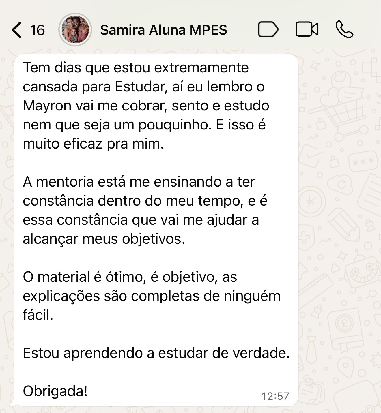 Depoimento de aluno
